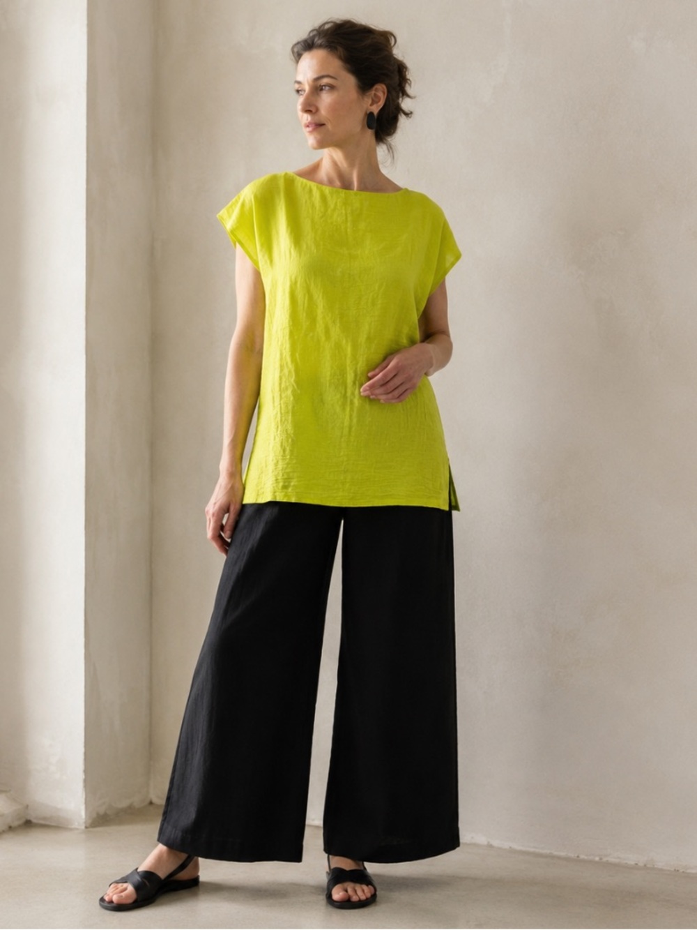 Marianne Greaves Art to Wear Hand Dyed Linen Top Lime Green M Made in Canada